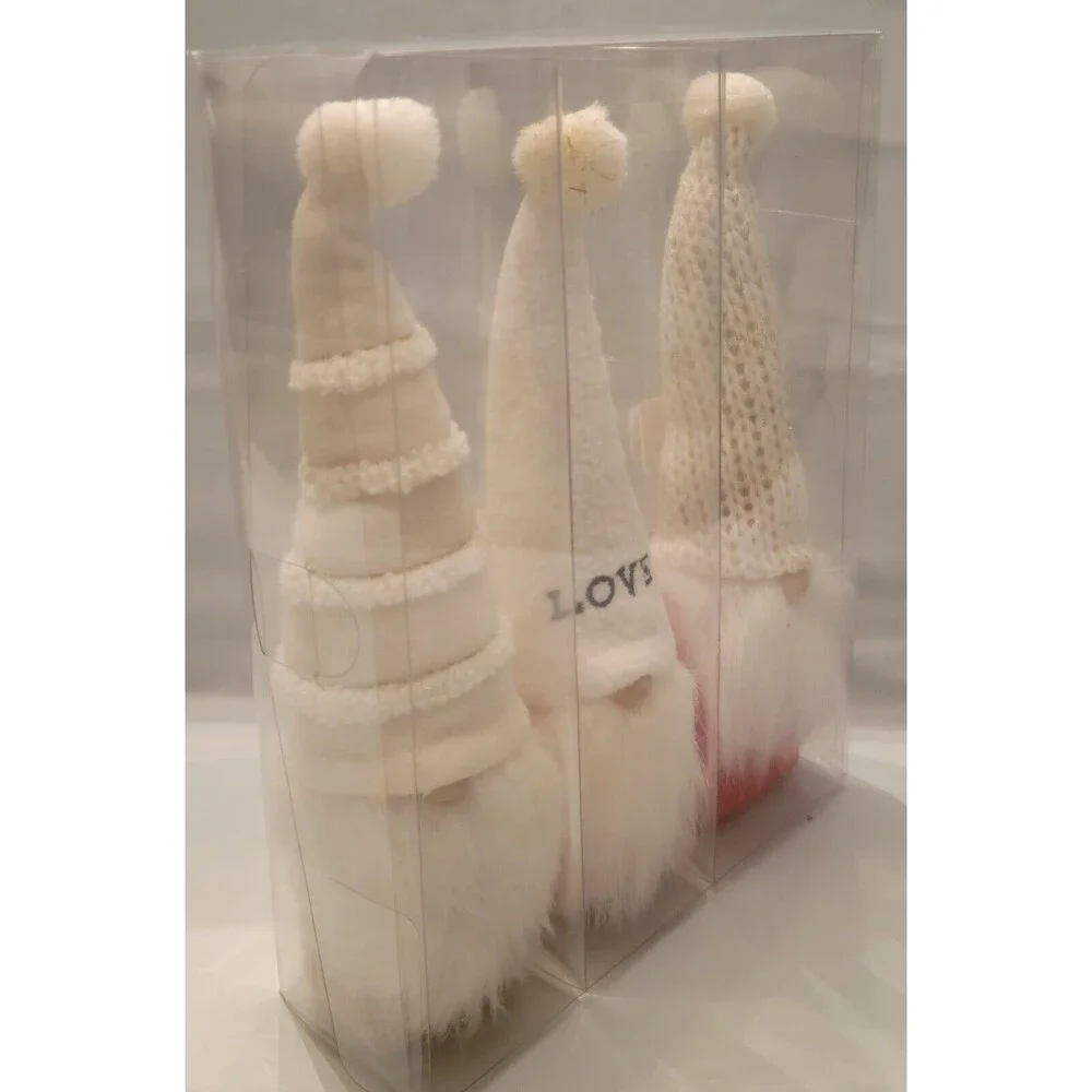 Spritz Valentine’s Day Standing Fabric Gnome Decor Set of 3 Beanie Red Pink Tan